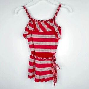 Luna Luna Copenhagen Striped Romper Red Gray Ruffle Cotton Blend USA Size 2T